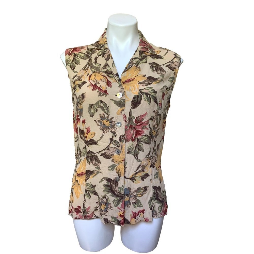 Gerard Darel Sleeveless Floral Shirt Size 38 MEDIUM Yellow 90s Vibes